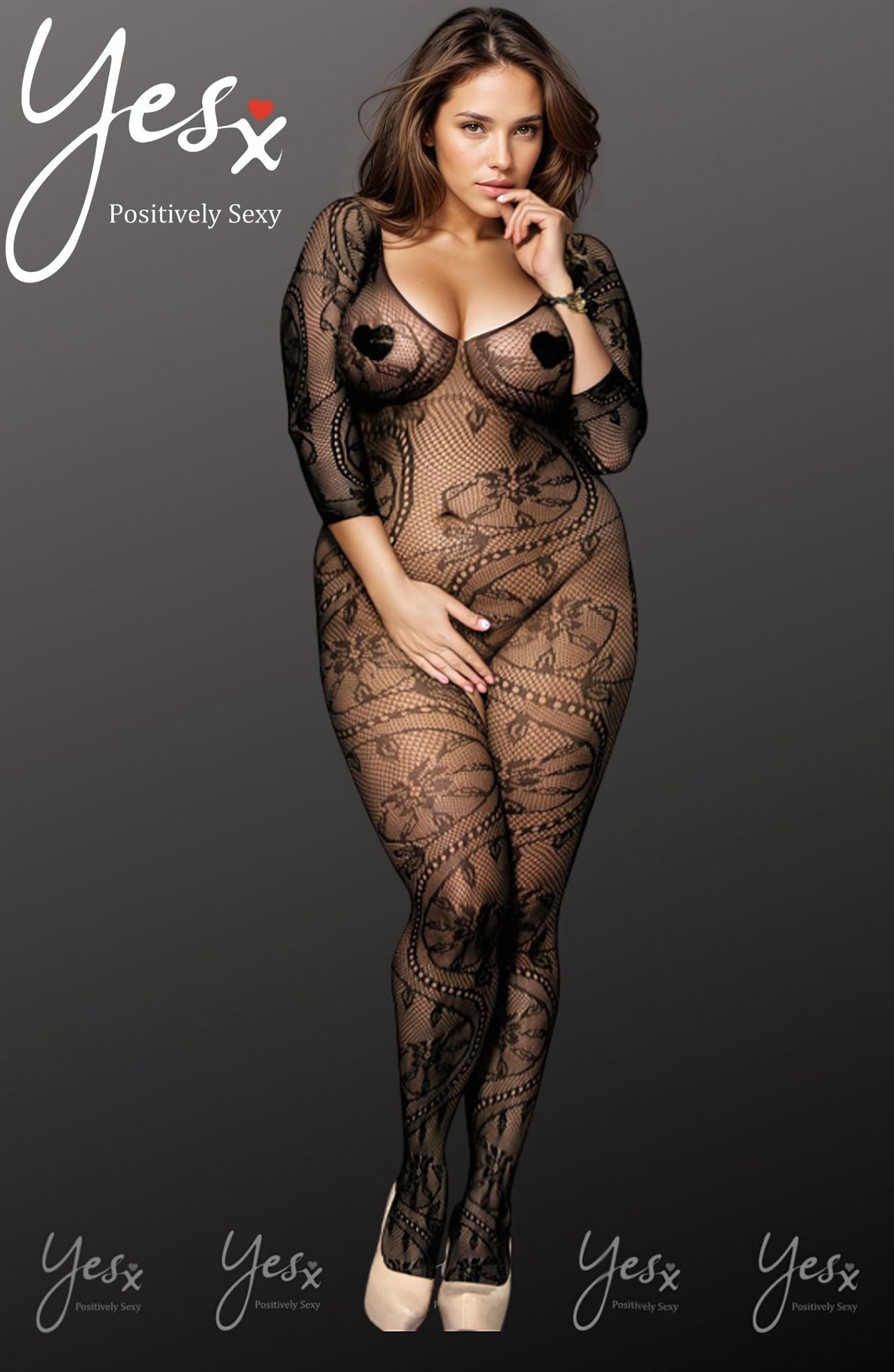 YesX Mesh Jumpsuit with Pattern Design and Three Quarter Sleeves