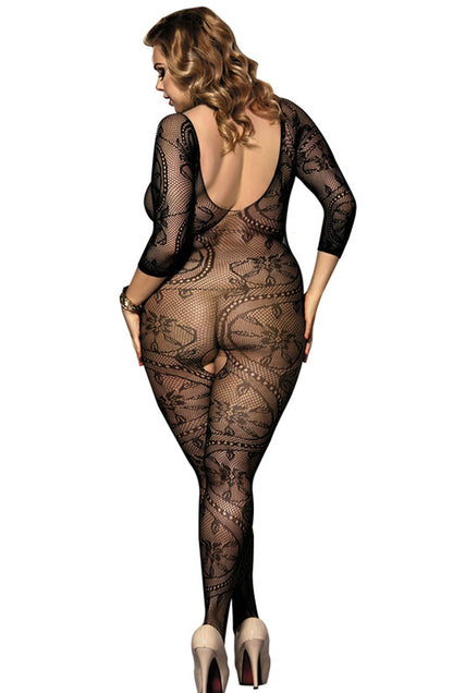 YesX Mesh Jumpsuit with Pattern Design and Three Quarter Sleeves