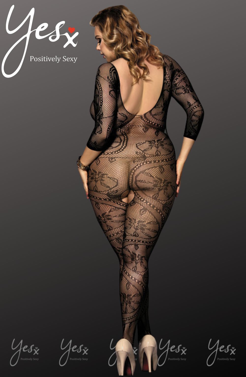 YesX Mesh Jumpsuit with Pattern Design and Three Quarter Sleeves