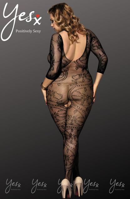 YesX Mesh Jumpsuit with Pattern Design and Three Quarter Sleeves