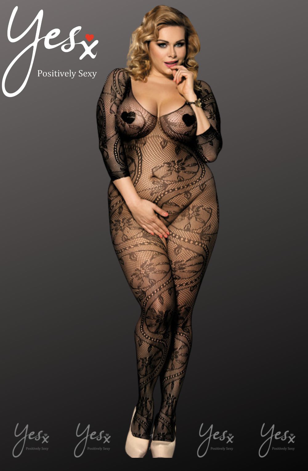 YesX Mesh Jumpsuit with Pattern Design and Three Quarter Sleeves