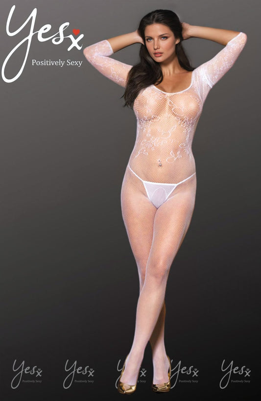 YesX YX White Mesh Jumpsuit with Scooped Back and Three Quarter Sleeves