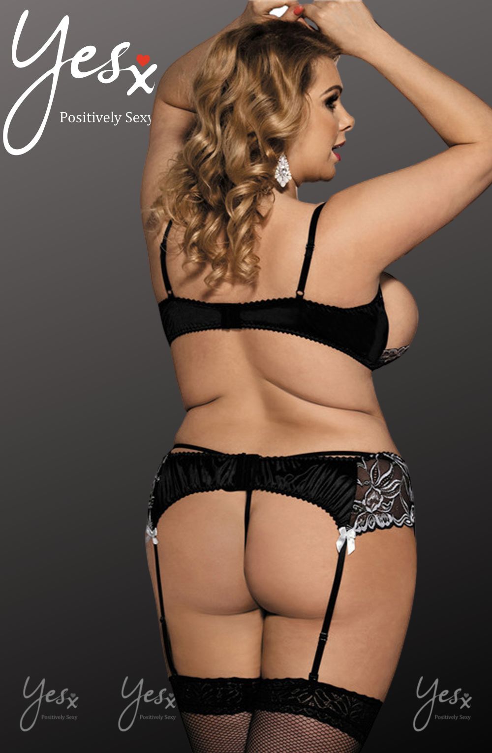 YesX YX Black Embroidered Bra Set with Shelf Bra, Matching Brief, and waist detail Belt