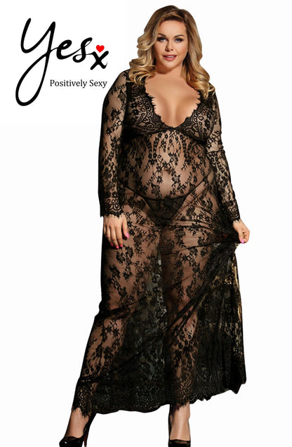 YesX Long Lace Gown with Matching Matching Brief Set