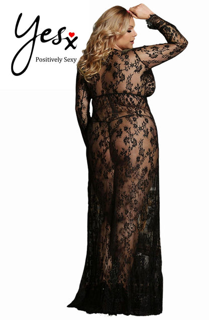 YesX Long Lace Gown with Matching Matching Brief Set