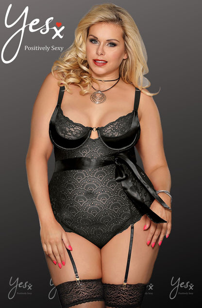 YesX Lace Bodysuit with Satin Bow and Underwired Cups