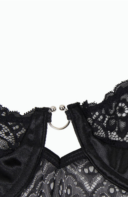 YesX Lace Bodysuit with Satin Bow and Underwired Cups