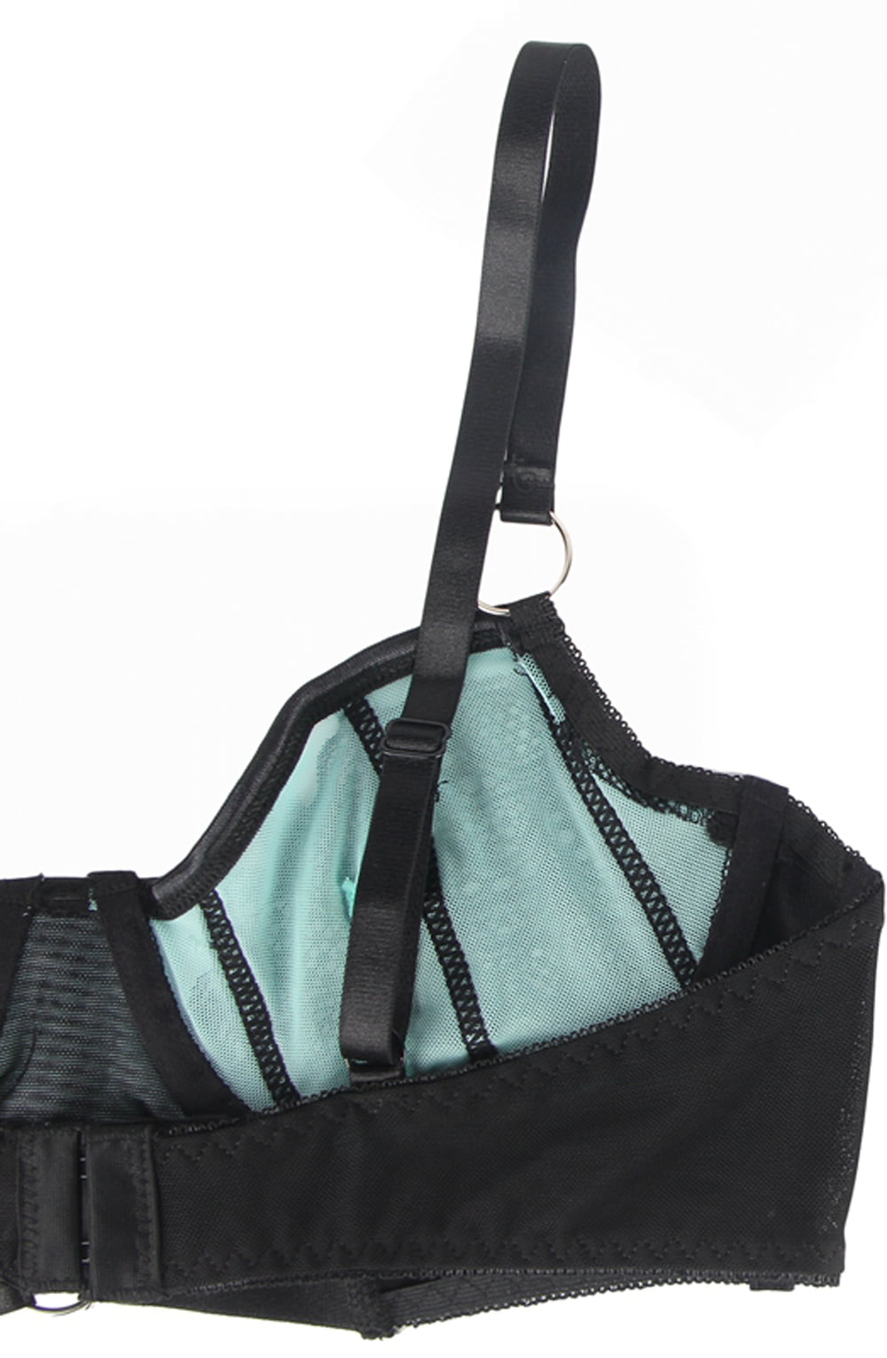 YesX Blue Bra Set with Black Lace Underwire and Matching Brief in Satin Bag