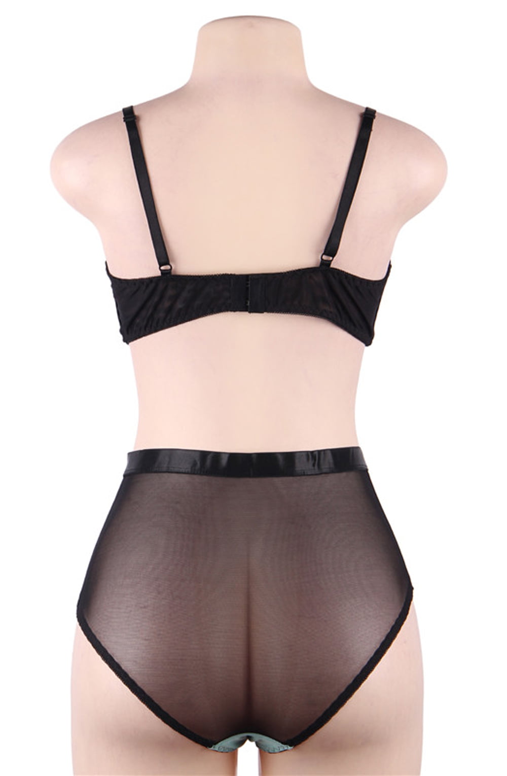 YesX Blue Bra Set with Black Lace Underwire and Matching Brief in Satin Bag
