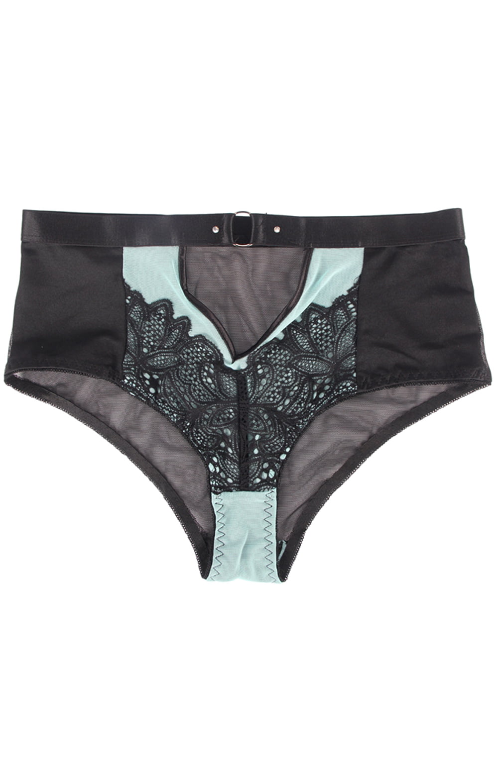 YesX Blue Bra Set with Black Lace Underwire and Matching Brief in Satin Bag