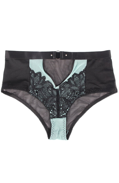 YesX Blue Bra Set with Black Lace Underwire and Matching Brief in Satin Bag