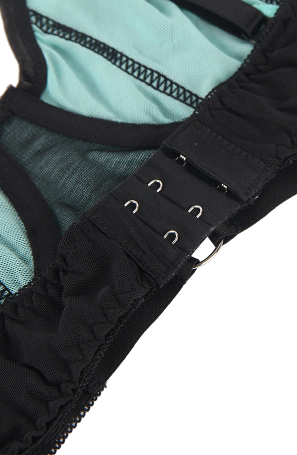 YesX Blue Bra Set with Black Lace Underwire and Matching Brief in Satin Bag