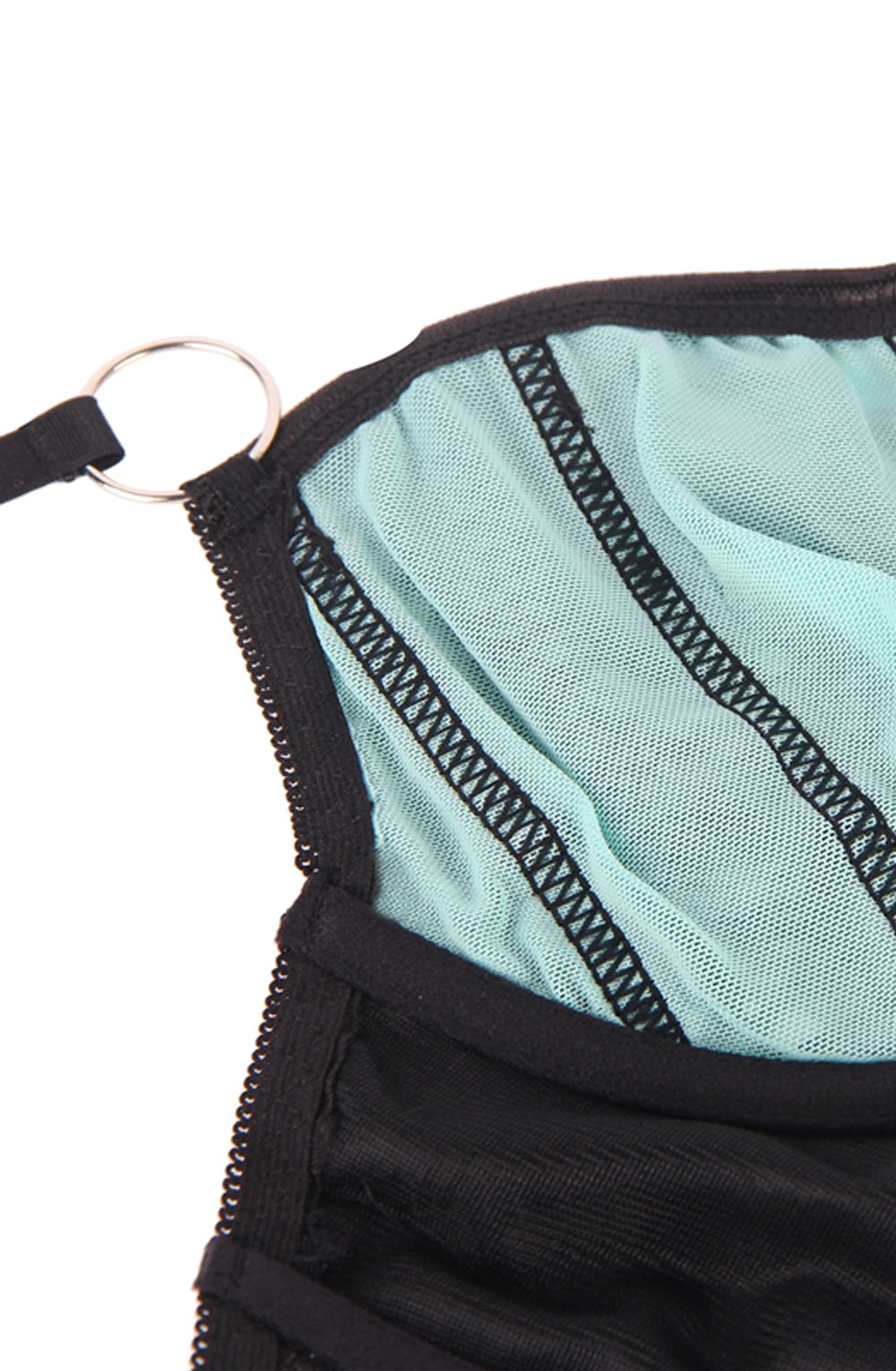 YesX Blue Bra Set with Black Lace Underwire and Matching Brief in Satin Bag