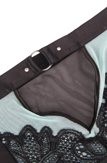 YesX Blue Bra Set with Black Lace Underwire and Matching Brief in Satin Bag