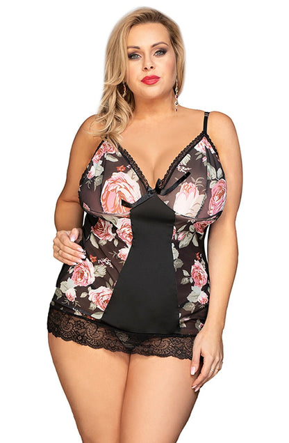 YesX Floral Halter Dress Chemise with Matching Matching Brief and Lace Hem Nightwear Set