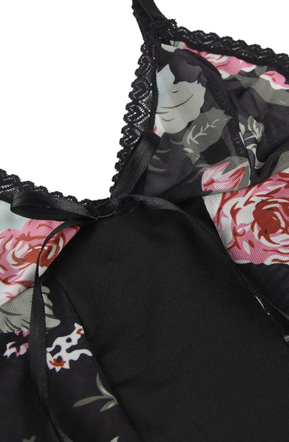 YesX Floral Halter Dress Chemise with Matching Matching Brief and Lace Hem Set