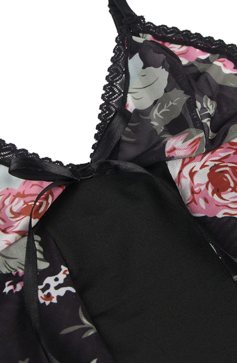 YesX Floral Halter Dress Chemise with Matching Matching Brief and Lace Hem Nightwear Set