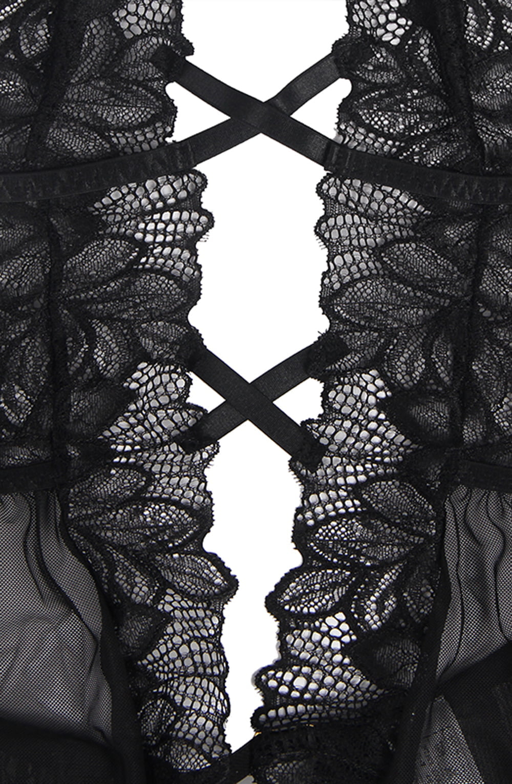 YesX Open Front Deep V Black Tulle Lace Lace Body Nightwear