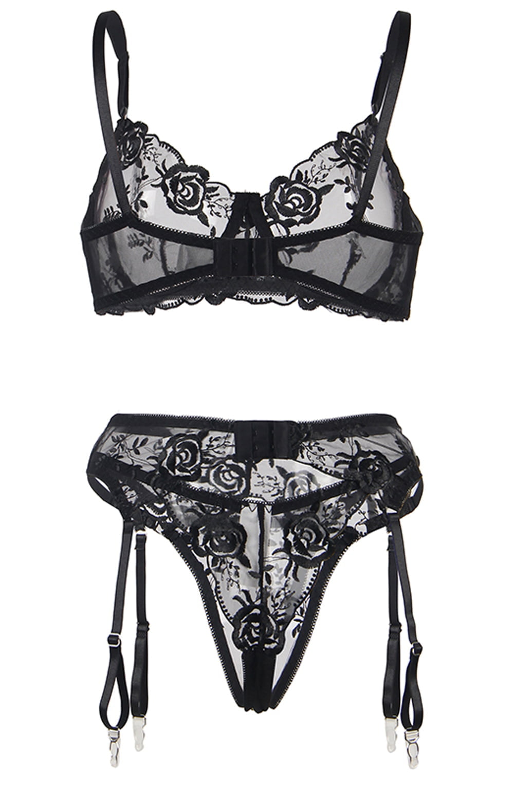 YesX Black Three Piece Adjustable Nightwear Set with Satin Bag