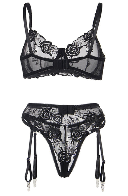 YesX Black Three Piece Adjustable Nightwear Set with Satin Bag