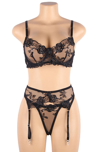 YesX Black Three Piece Adjustable Nightwear Set with Satin Bag