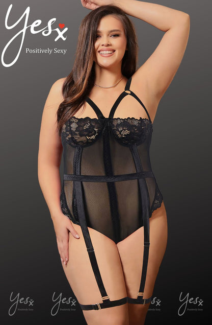 YesX Elegant Lace Bodysuit with Adjustable Straps and Popper Fastening