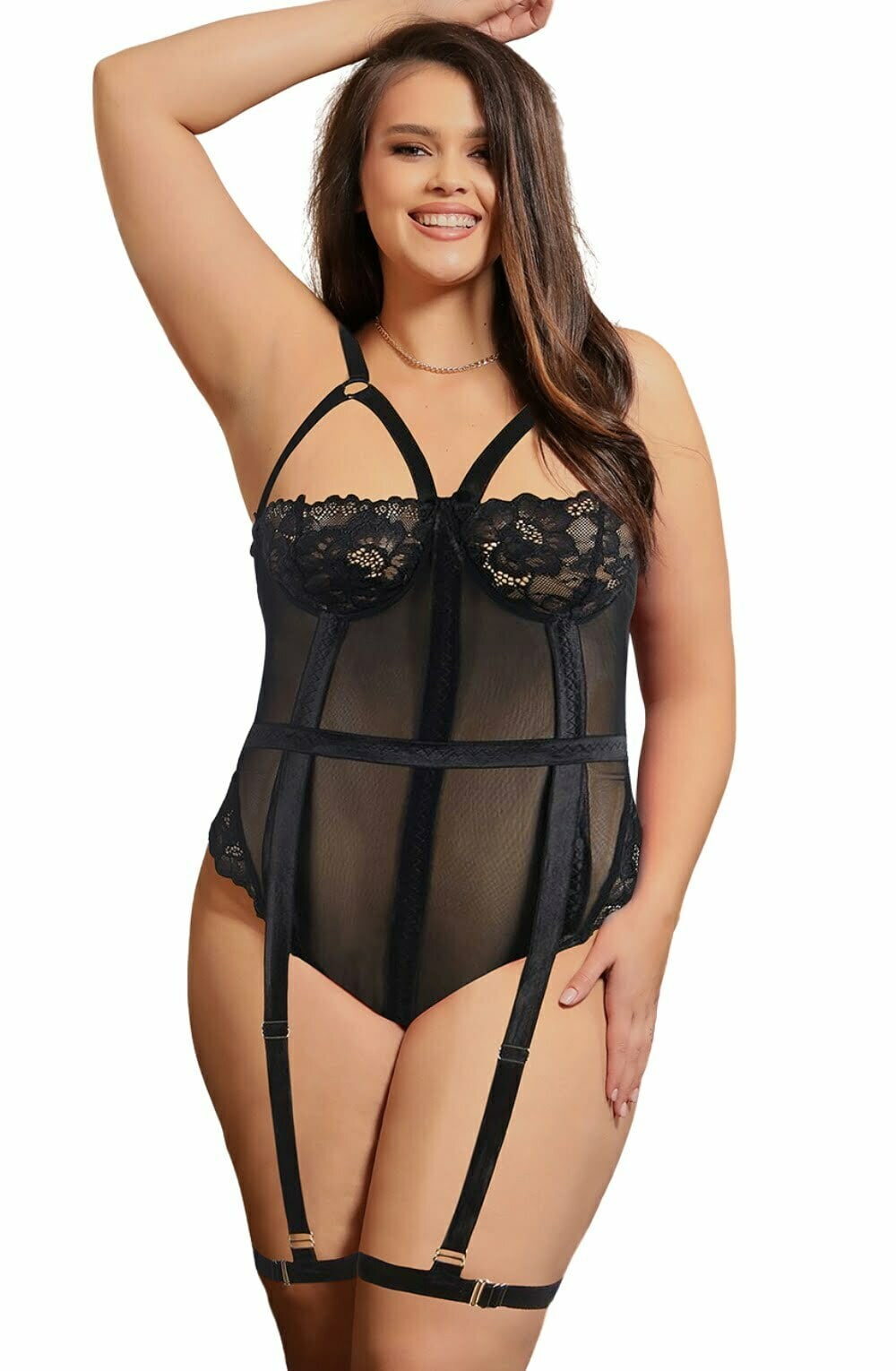 YesX Elegant Lace Bodysuit with Adjustable Straps and Popper Fastening
