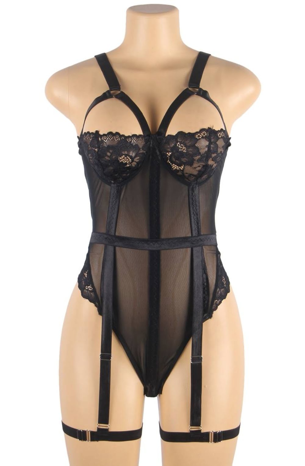 YesX Elegant Lace Bodysuit with Adjustable Straps and Popper Fastening