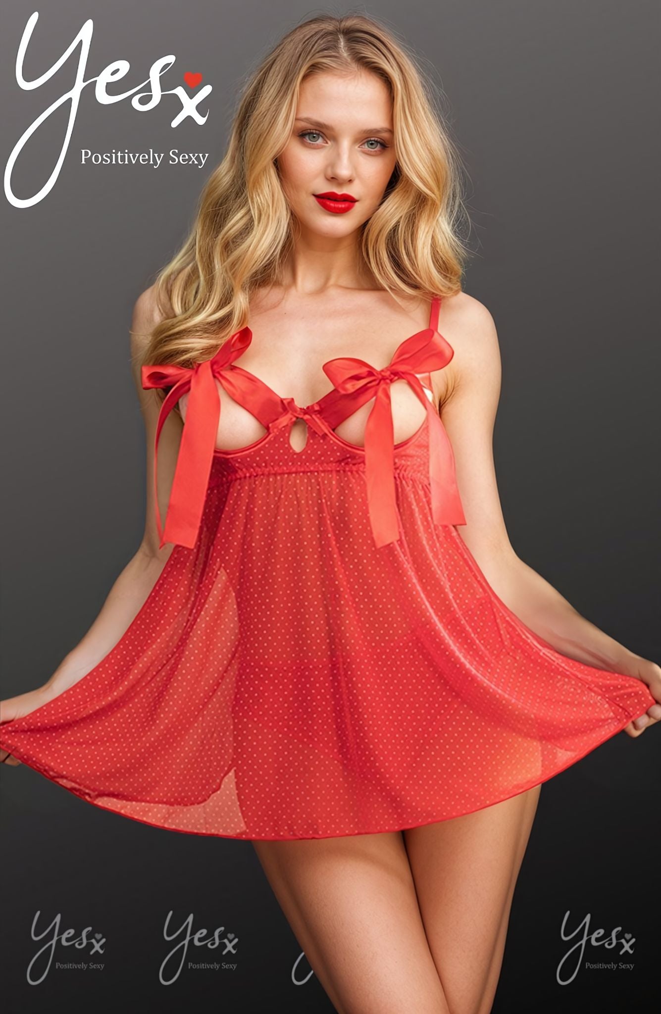 YesX Red Halter Dress Set with Polka Dot and Cage Back Briefs