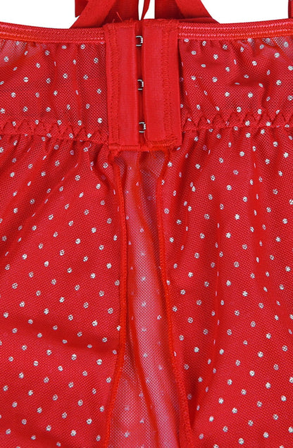 YesX Red Halter Dress Set with Polka Dot and Cage Back Briefs