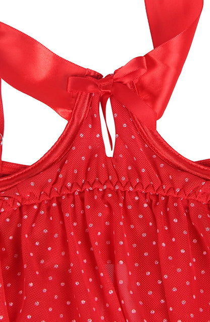 YesX Red Halter Dress Set with Polka Dot and Cage Back Briefs
