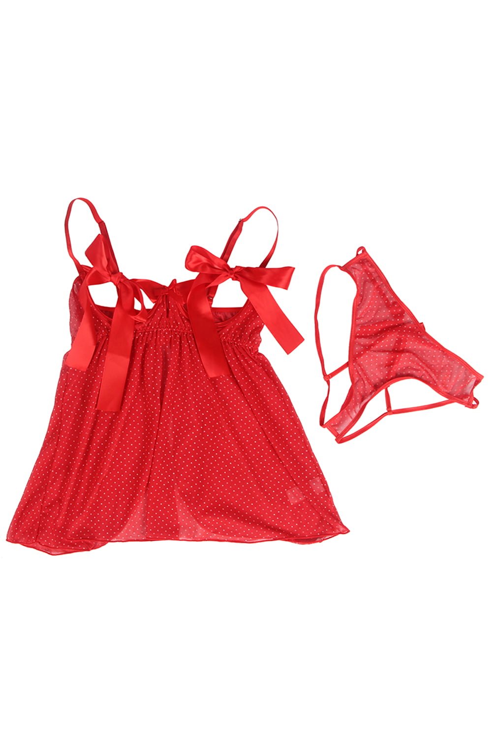 YesX Red Halter Dress Set with Polka Dot and Cage Back Briefs