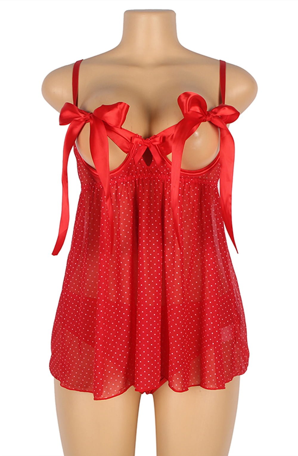 YesX Red Halter Dress Set with Polka Dot and Cage Back Briefs