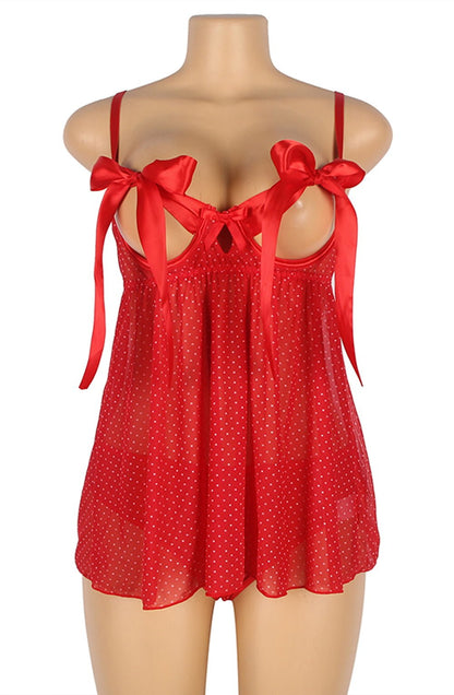 YesX Red Halter Dress Set with Polka Dot and Cage Back Briefs