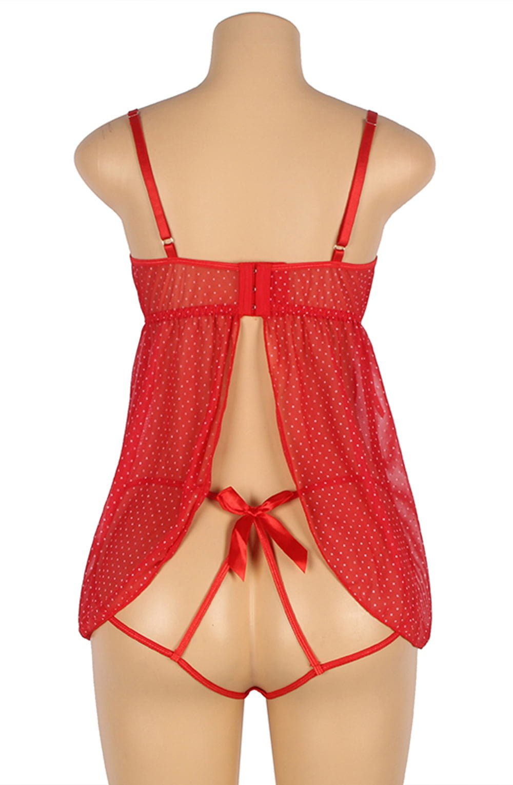 YesX Red Halter Dress Set with Polka Dot and Cage Back Briefs
