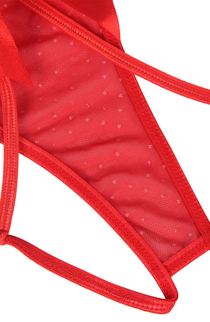 YesX Red Halter Dress Set with Polka Dot and Cage Back Briefs