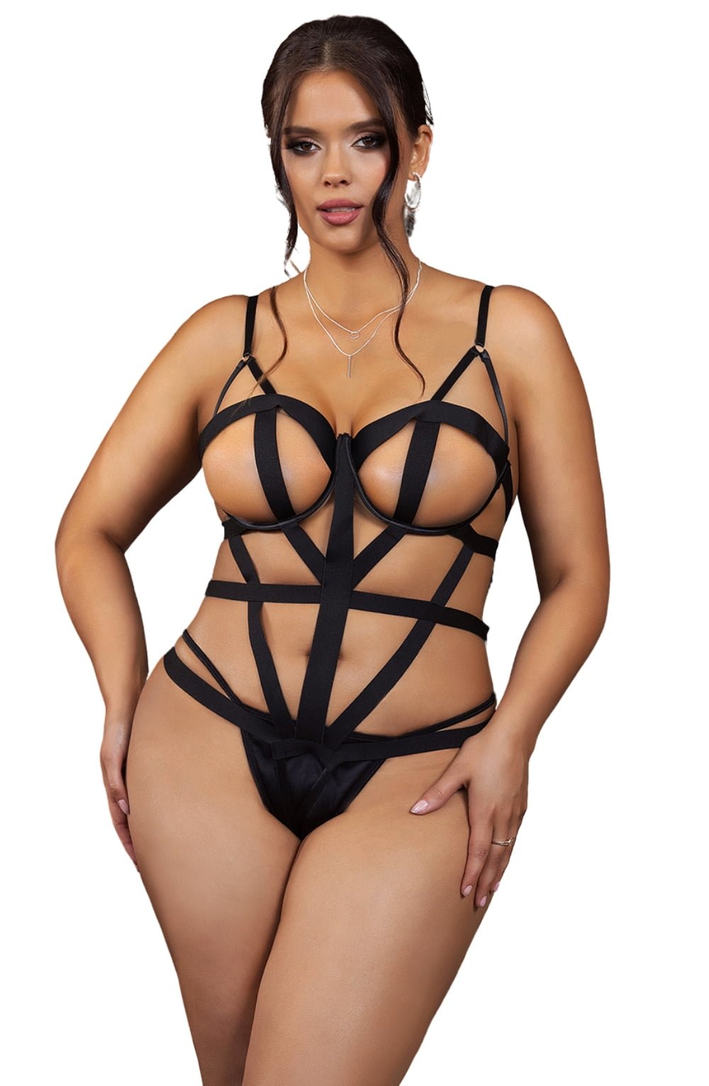 YesX Black Plus Size Strappy Bodysuit