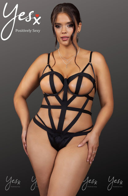 YesX Black Plus Size Strappy Bodysuit