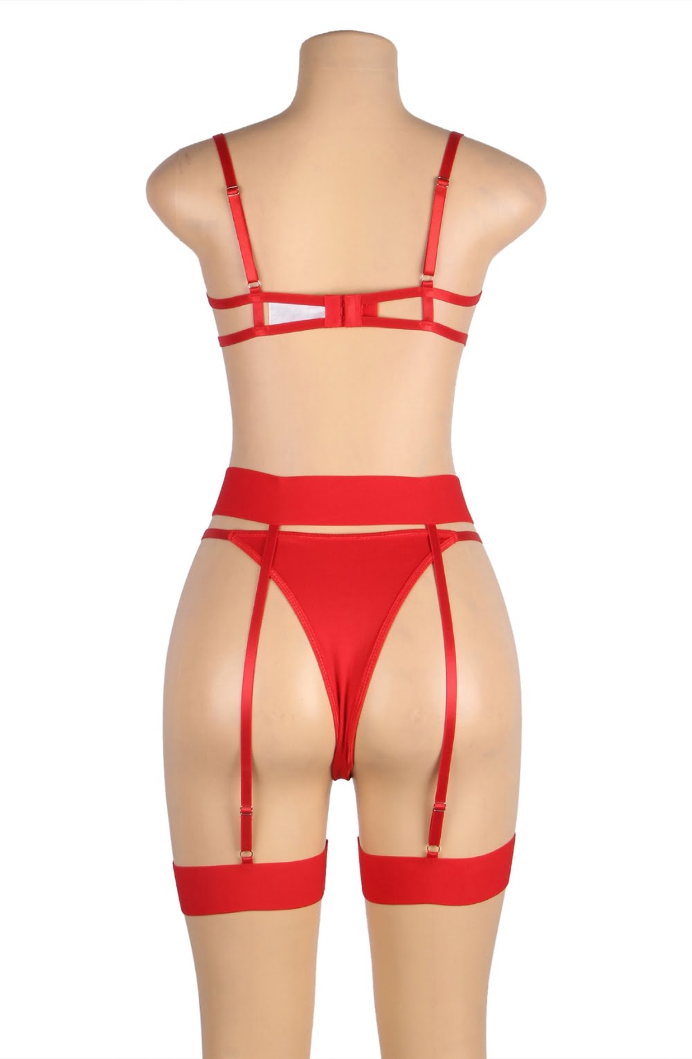 YesX Red Plus Size Bra Set with Adjustable waist detail Belt and Brief