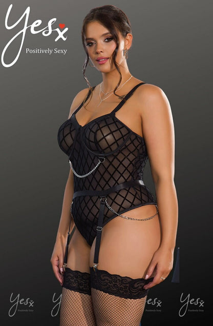 YesX Black Plus Size Bodysuit with Chain Design and Adjustable waist detail Straps
