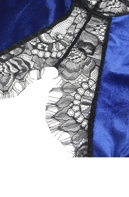 YesX Blue waist detailed Halter Dress with Matching Brief and Eyelash Lace