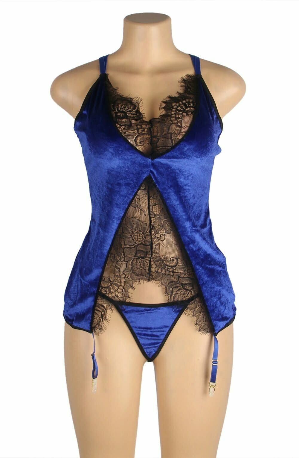 YesX Blue waist detailed Halter Dress with Matching Brief and Eyelash Lace