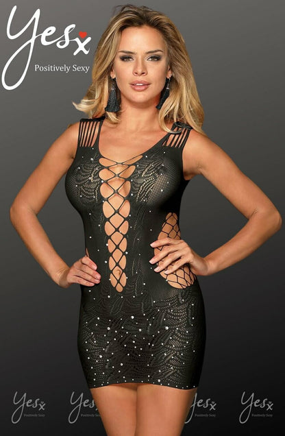 YesX Sparkly Black Dress with Sequin Detail Mesh Jumpsuit Style