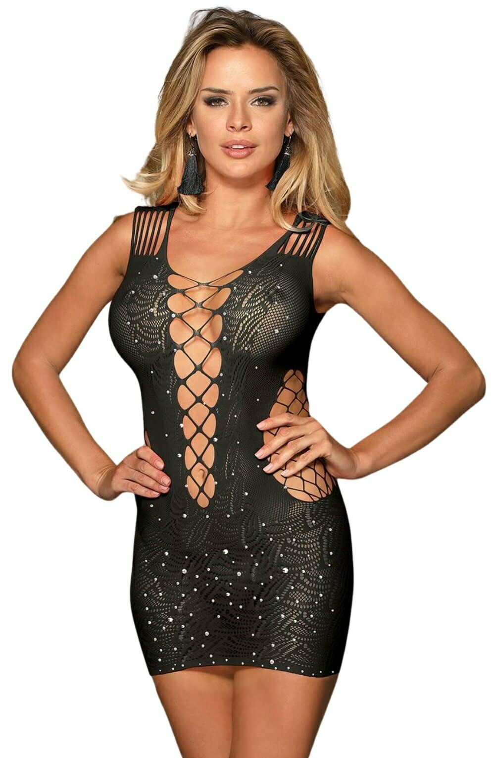 YesX Sparkly Black Dress with Sequin Detail Mesh Jumpsuit Style