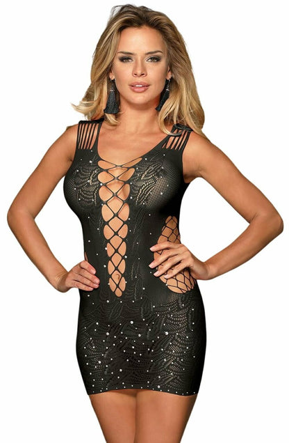 YesX Sparkly Black Dress with Sequin Detail Mesh Jumpsuit Style