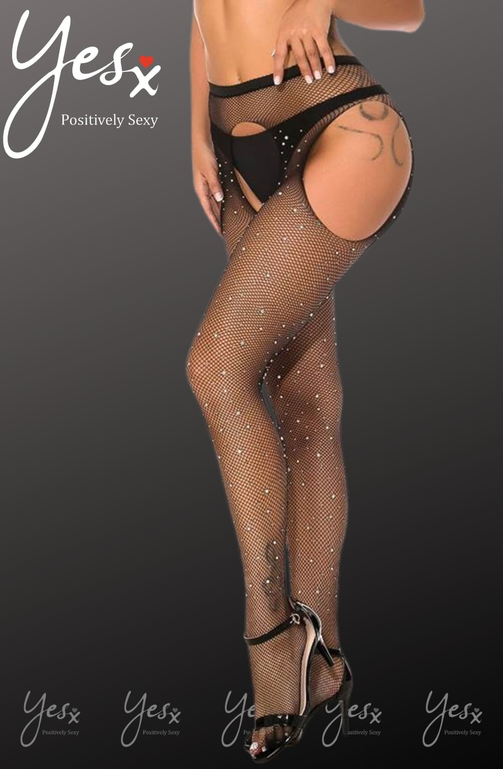 YesX Sparkly Black Fishnet Tights with Shimmering Effect