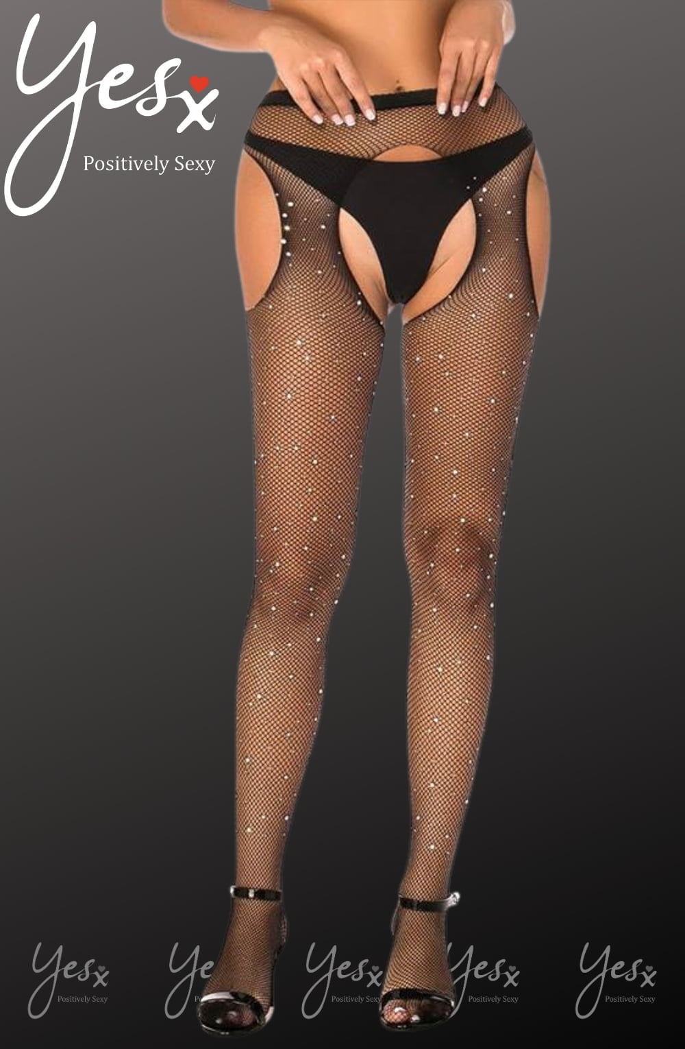 YesX Sparkly Black Fishnet Tights with Shimmering Effect