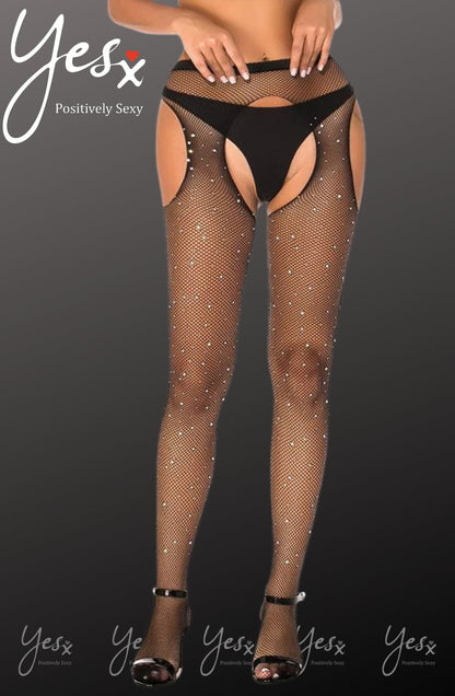 YesX Sparkly Black Fishnet Tights with Shimmering Effect