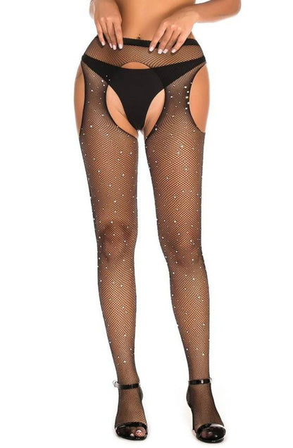 YesX Sparkly Black Fishnet Tights with Shimmering Effect