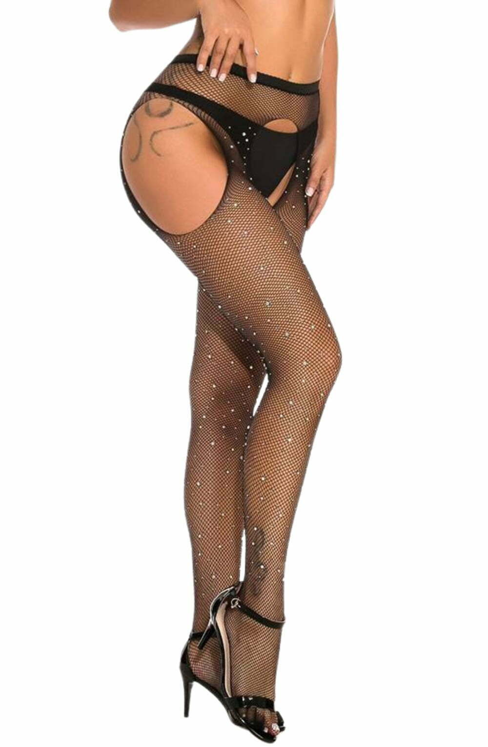 YesX Sparkly Black Fishnet Tights with Shimmering Effect